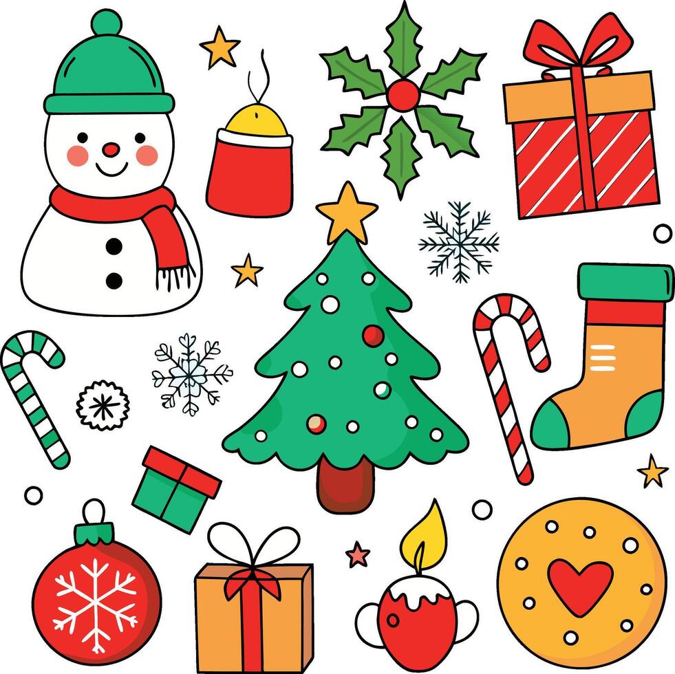 Variety Of Christmas Element Colorful Illustration vector