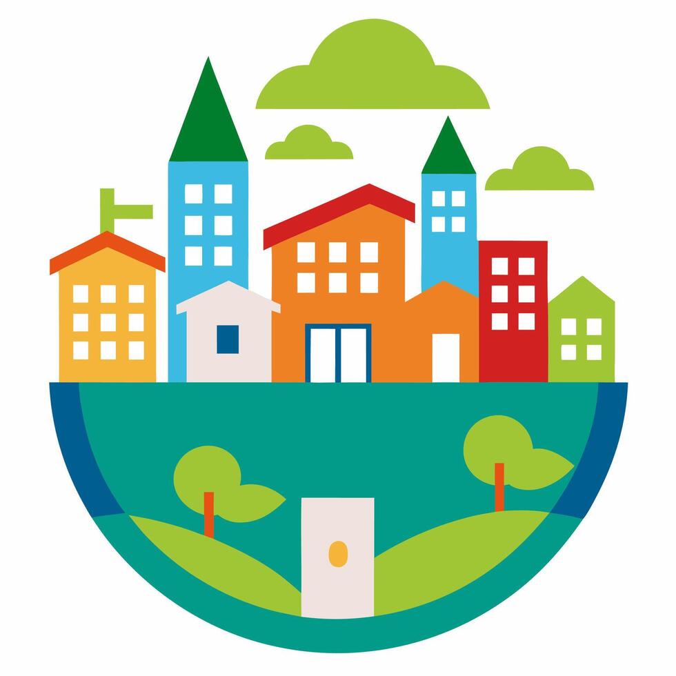 A Global Village with plants illustration vector