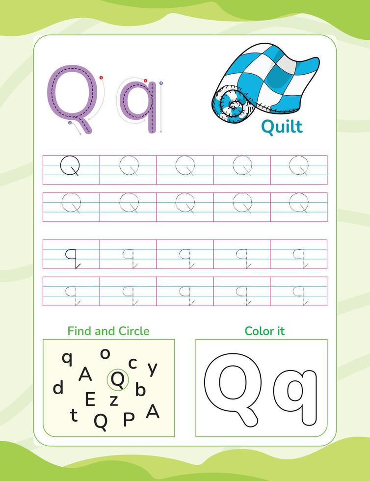 Alphabet tracing worksheet with letter and vocabulary vector