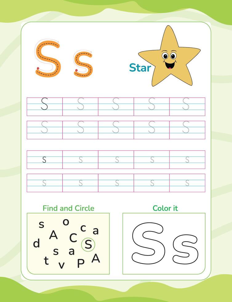 Alphabet tracing worksheet with letter and vocabulary vector
