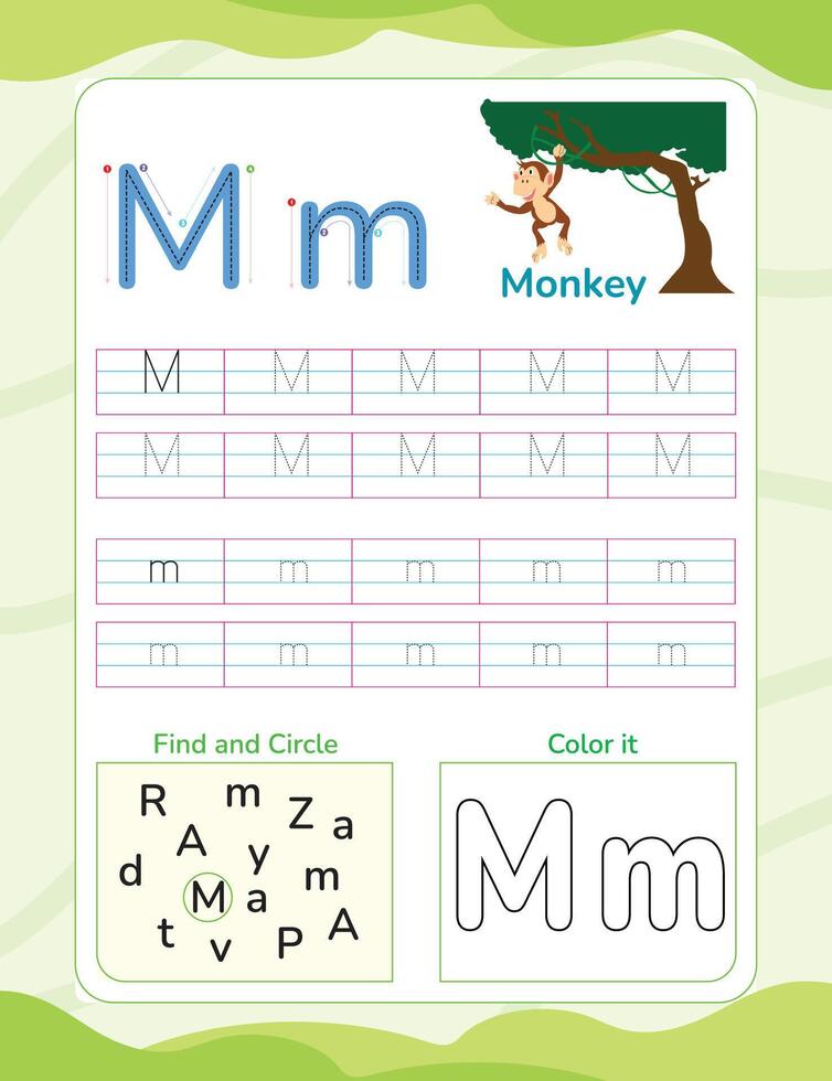 Alphabet tracing worksheet with letter and vocabulary vector