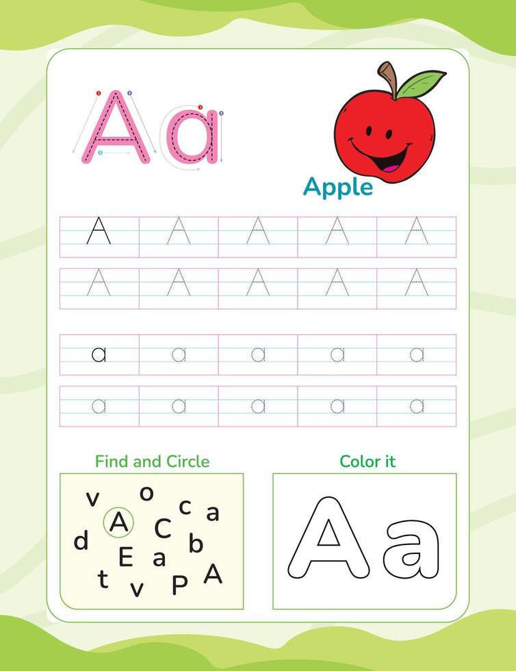Alphabet tracing worksheet with letter and vocabulary vector