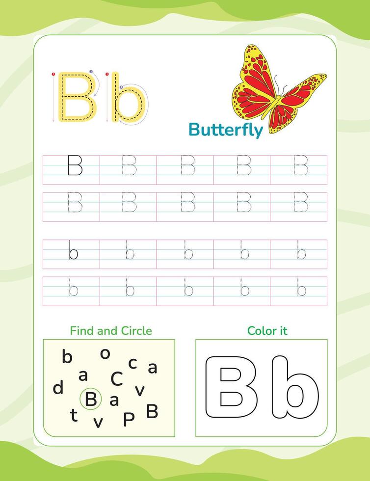 Alphabet tracing worksheet with letter and vocabulary vector
