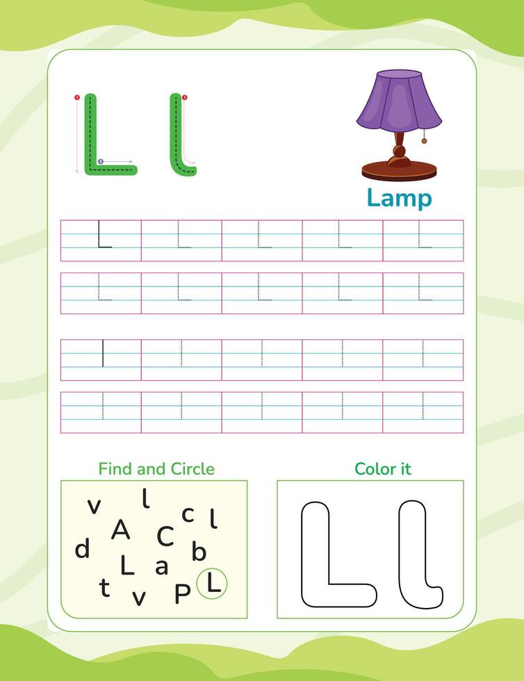 Alphabet tracing worksheet with letter and vocabulary vector