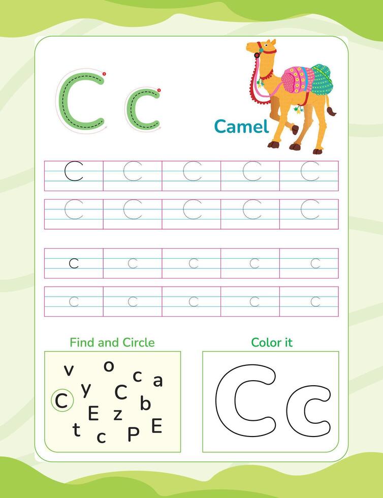 Alphabet tracing worksheet with letter and vocabulary vector
