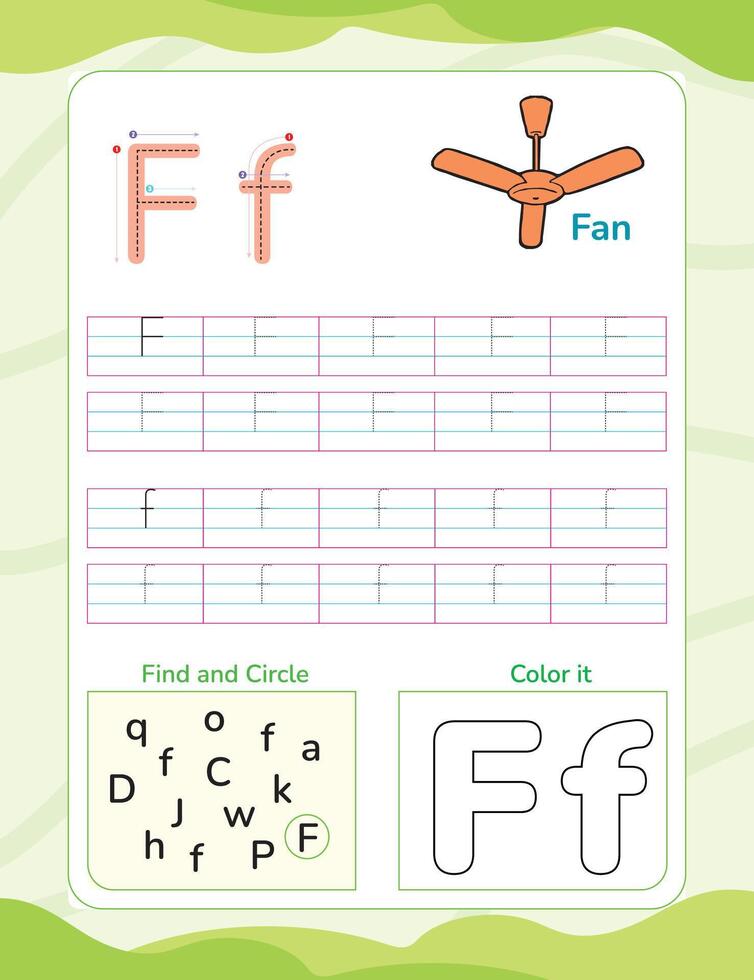 Alphabet tracing worksheet with letter and vocabulary vector
