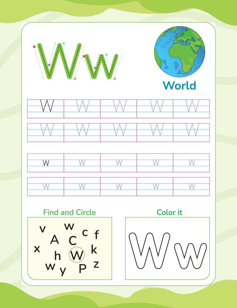 Alphabet tracing worksheet with letter and vocabulary vector