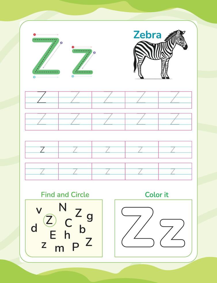 Alphabet tracing worksheet with letter and vocabulary vector