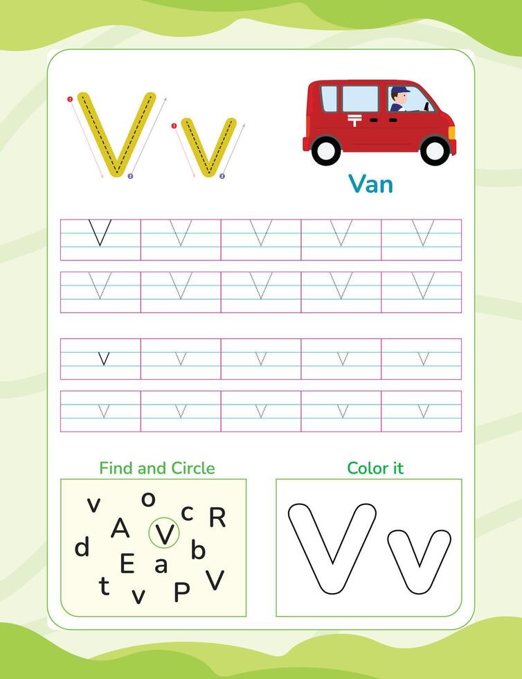 Alphabet tracing worksheet with letter and vocabulary vector