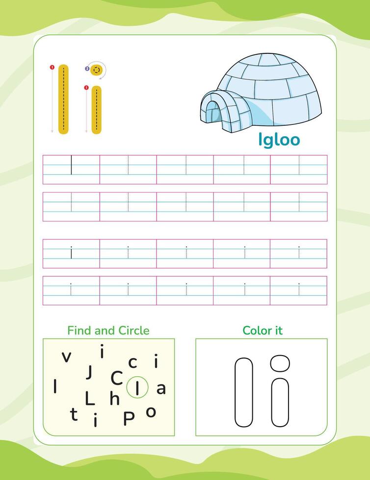 Alphabet tracing worksheet with letter and vocabulary vector