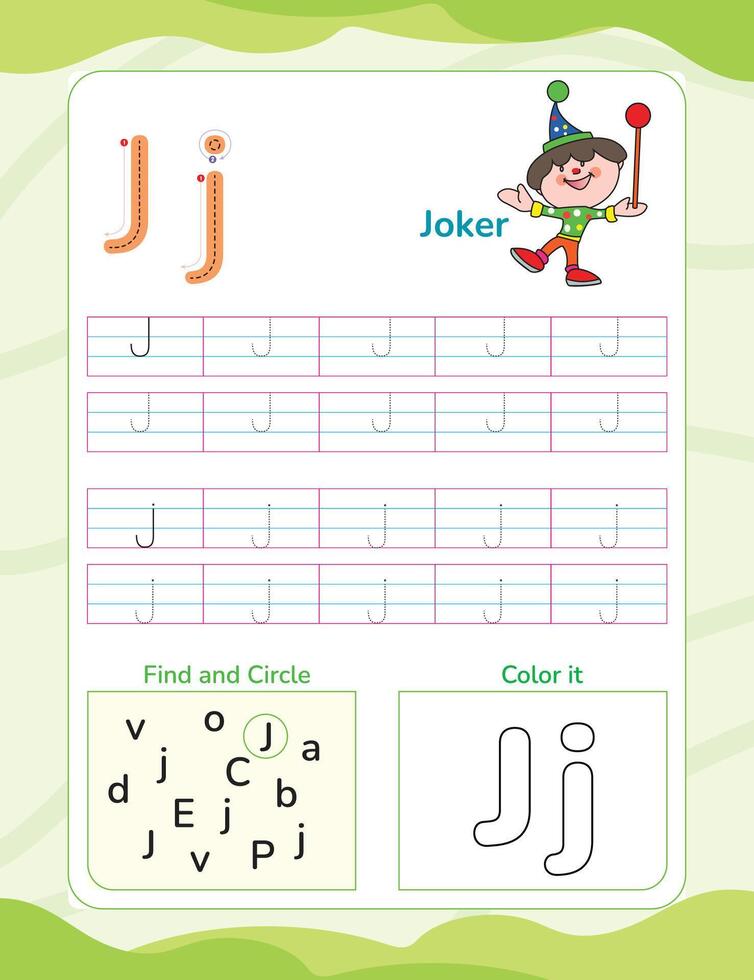 Alphabet tracing worksheet with letter and vocabulary vector
