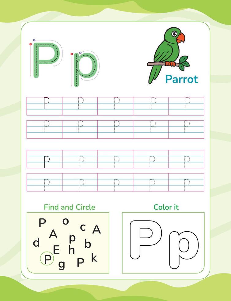 Alphabet tracing worksheet with letter and vocabulary vector