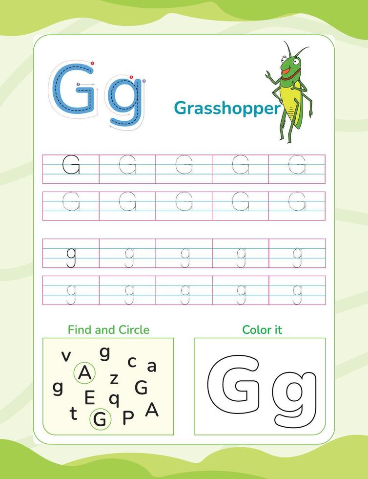 Alphabet tracing worksheet with letter and vocabulary vector