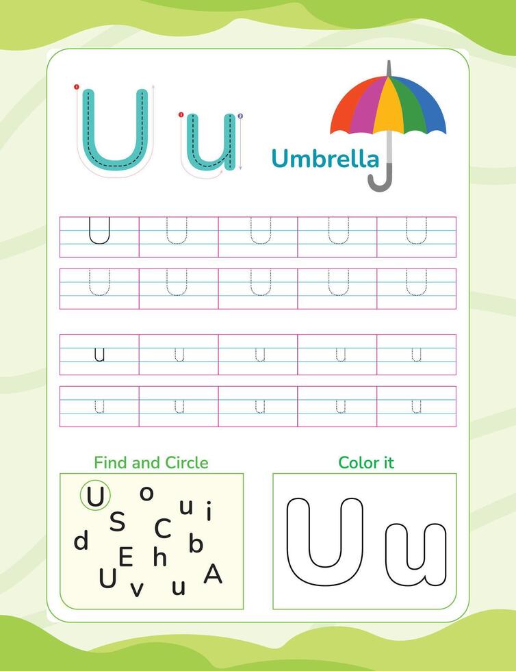 Alphabet tracing worksheet with letter and vocabulary vector