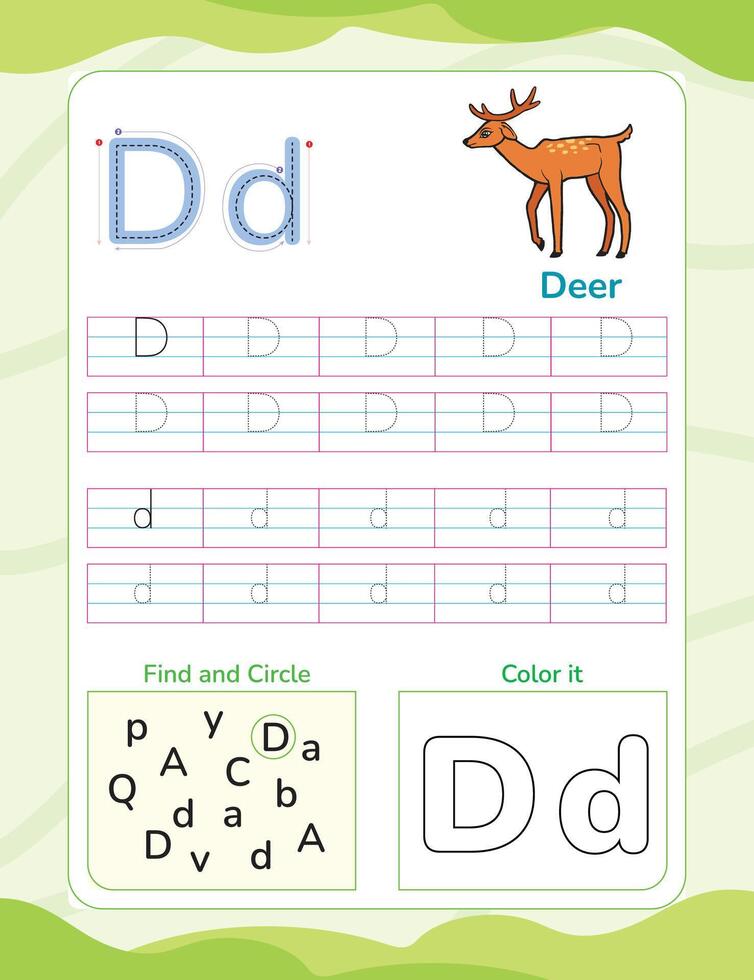 Alphabet tracing worksheet with letter and vocabulary vector