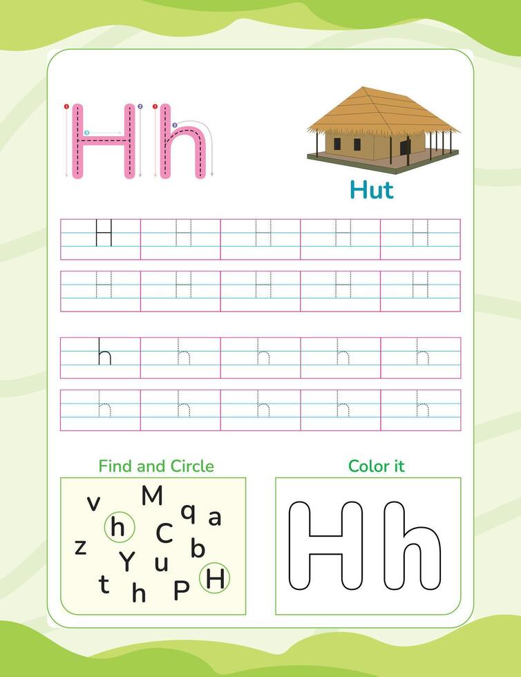 Alphabet tracing worksheet with letter and vocabulary vector