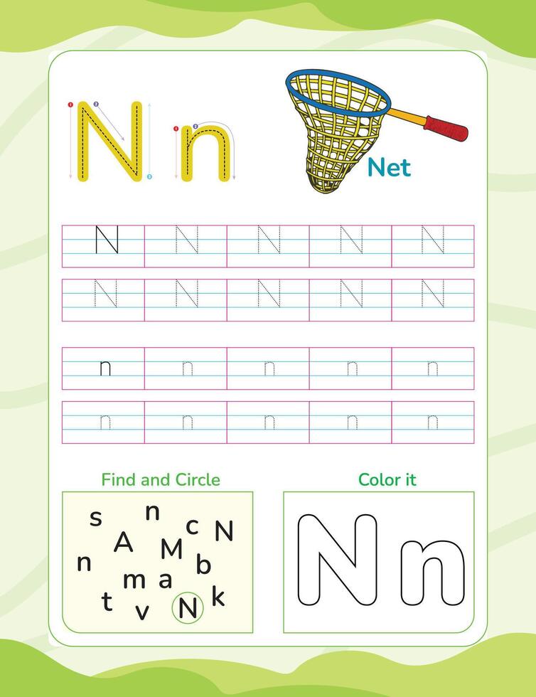 Alphabet tracing worksheet with letter and vocabulary vector