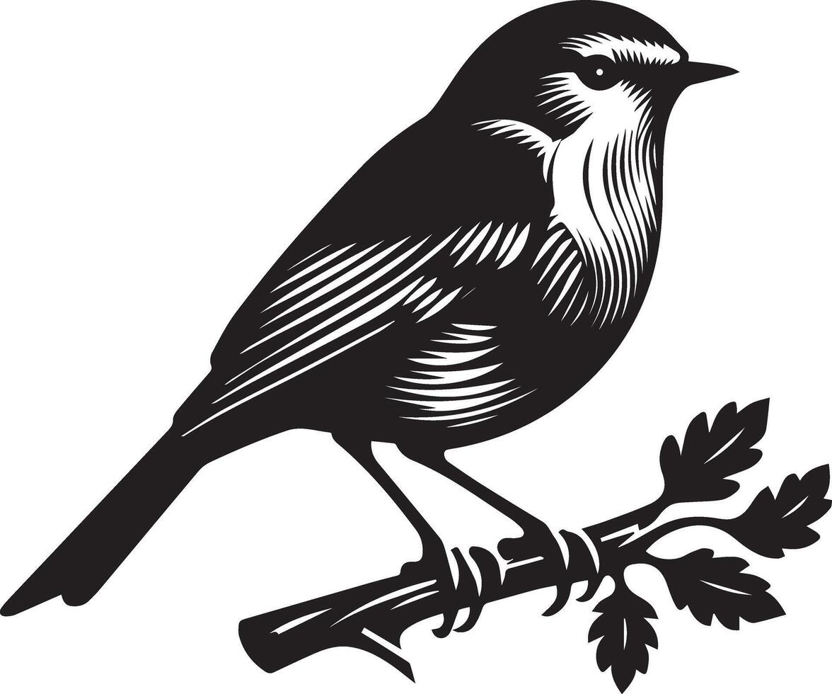 black and white illustration of a bird sitting on a branch vector