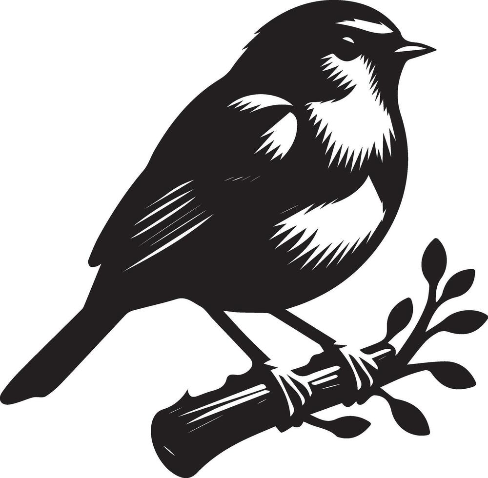 a black and white illustration of a bird sitting on a branch vector