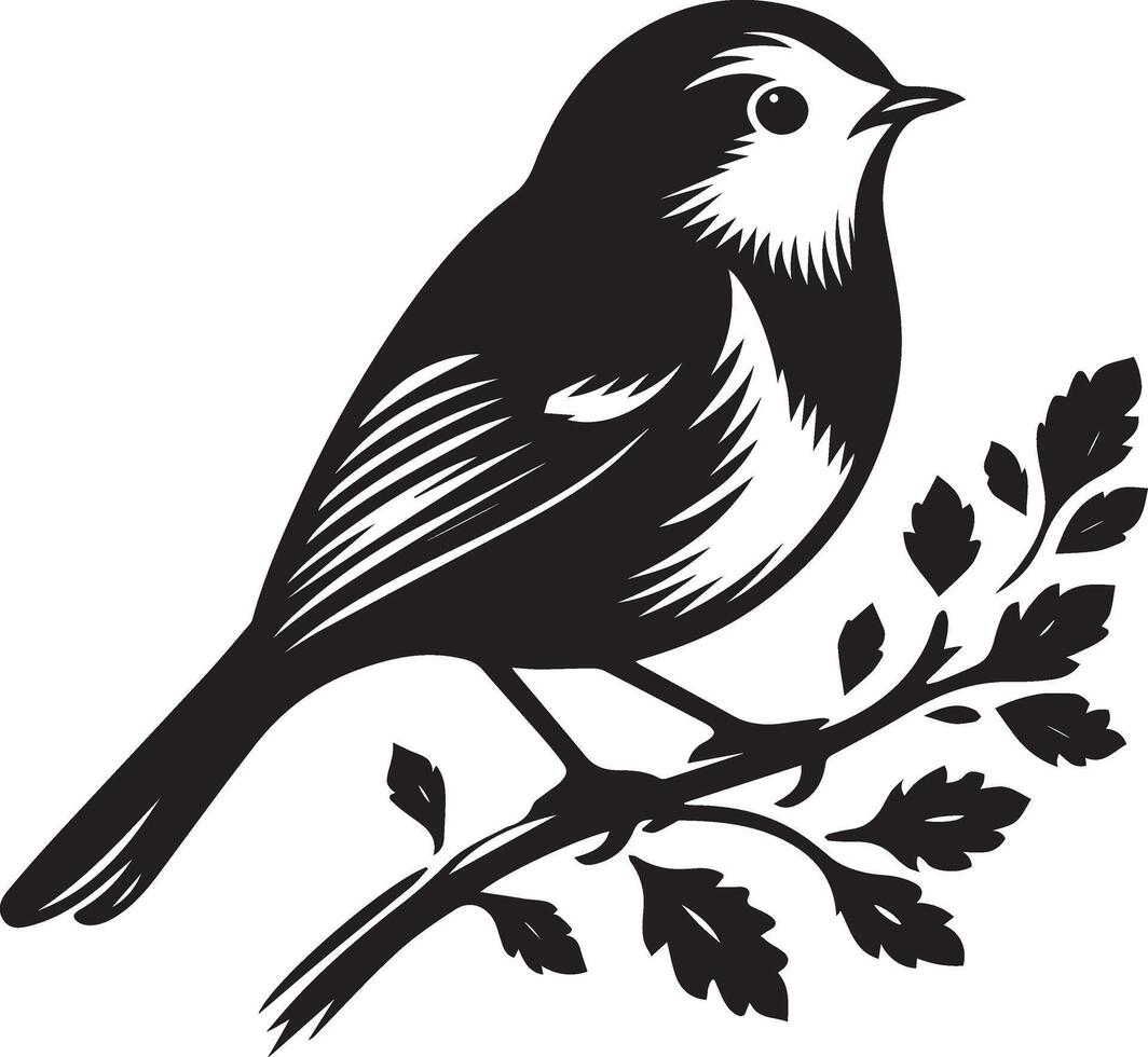 a black and white illustration of a bird sitting on a branch vector