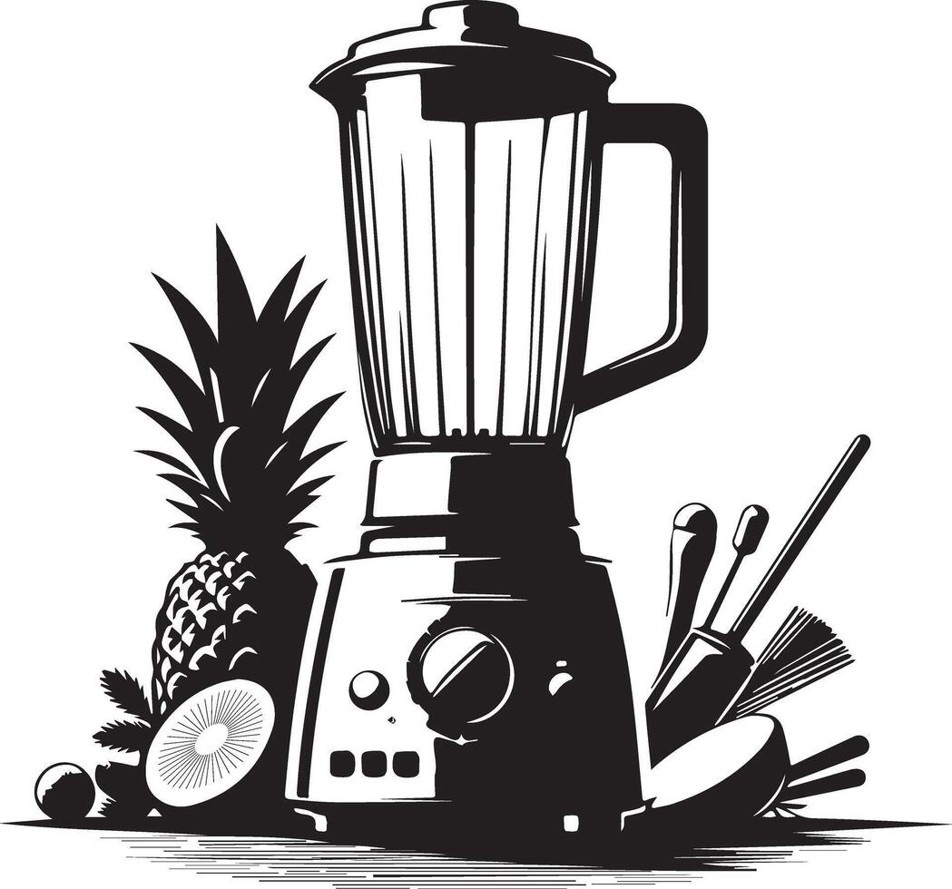 a blender with fruit and vegetables on a white background vector
