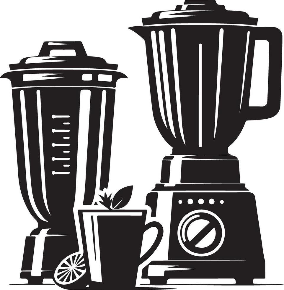 a black and white illustration of a blender and a cup vector
