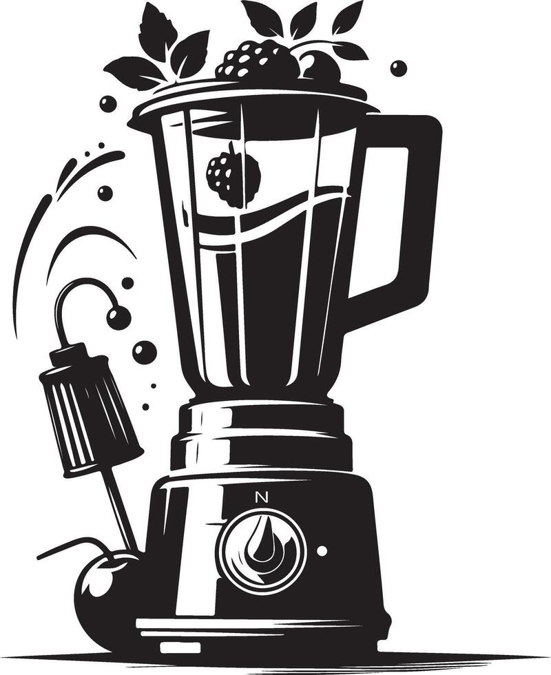 a black and white illustration of a blender with berries vector