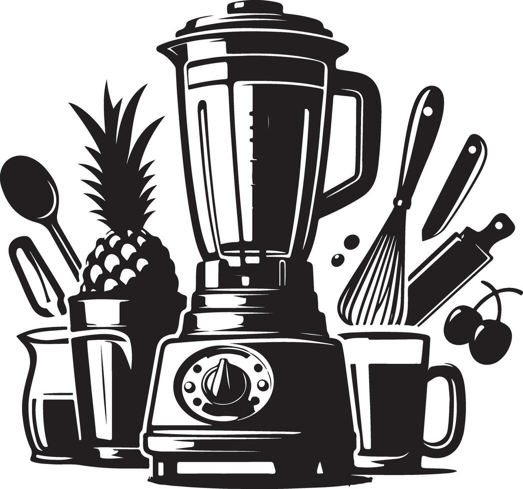 a blender with fruit and other items vector