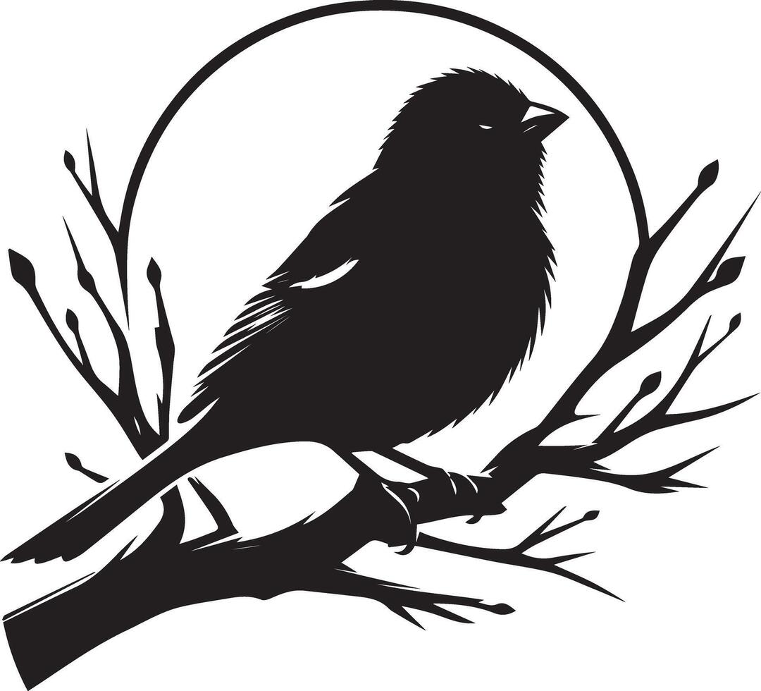 a black and white silhouette of a bird sitting on a branch vector