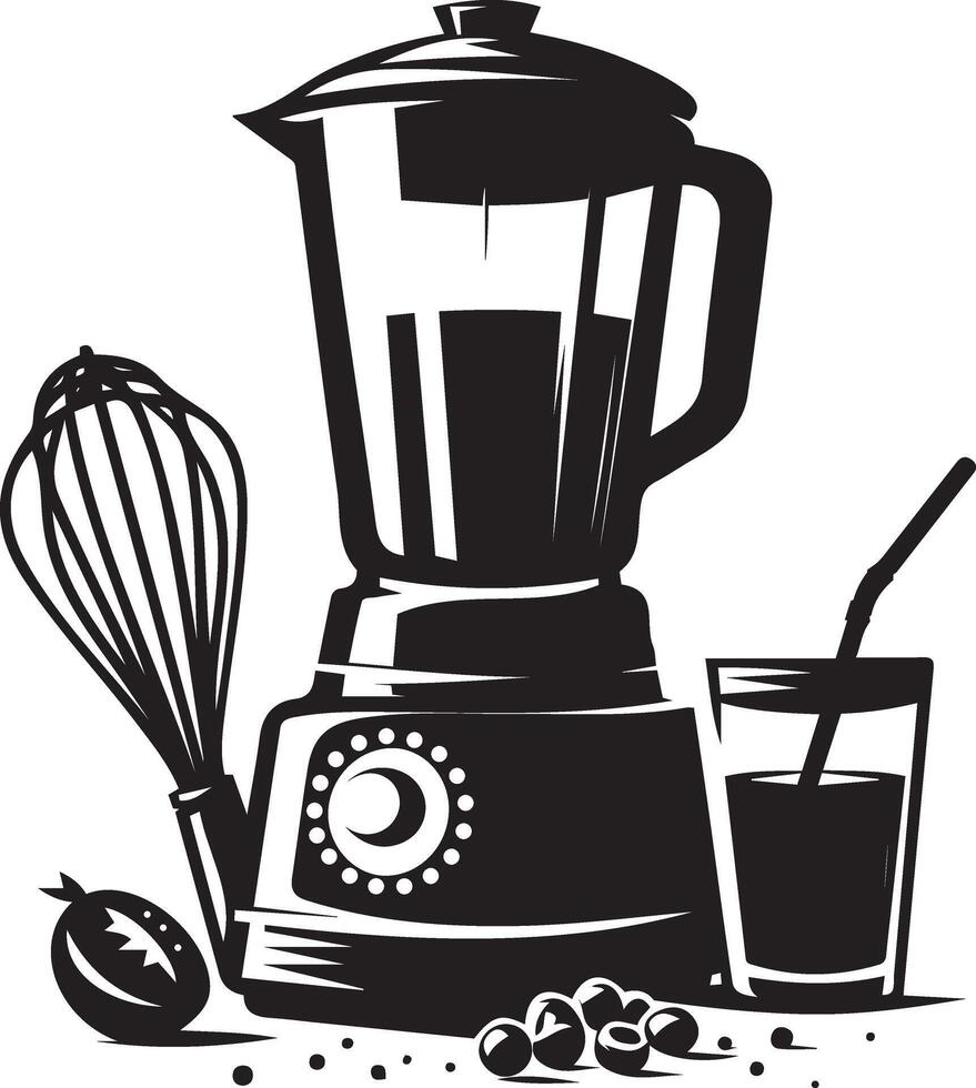 a blender with ingredients and a whisk vector