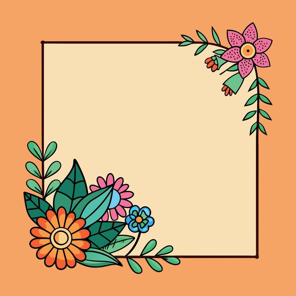 floral frame with flowers and leaves on a white background vector