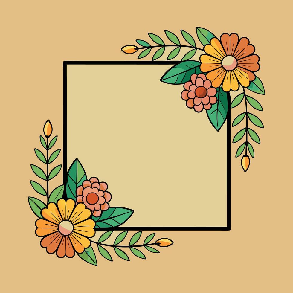 floral frame with flowers and leaves on a white background vector