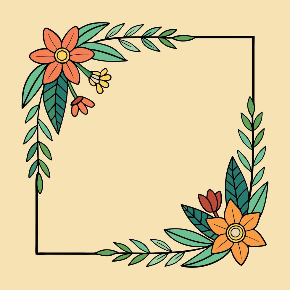 floral frame with flowers and leaves on a white background vector