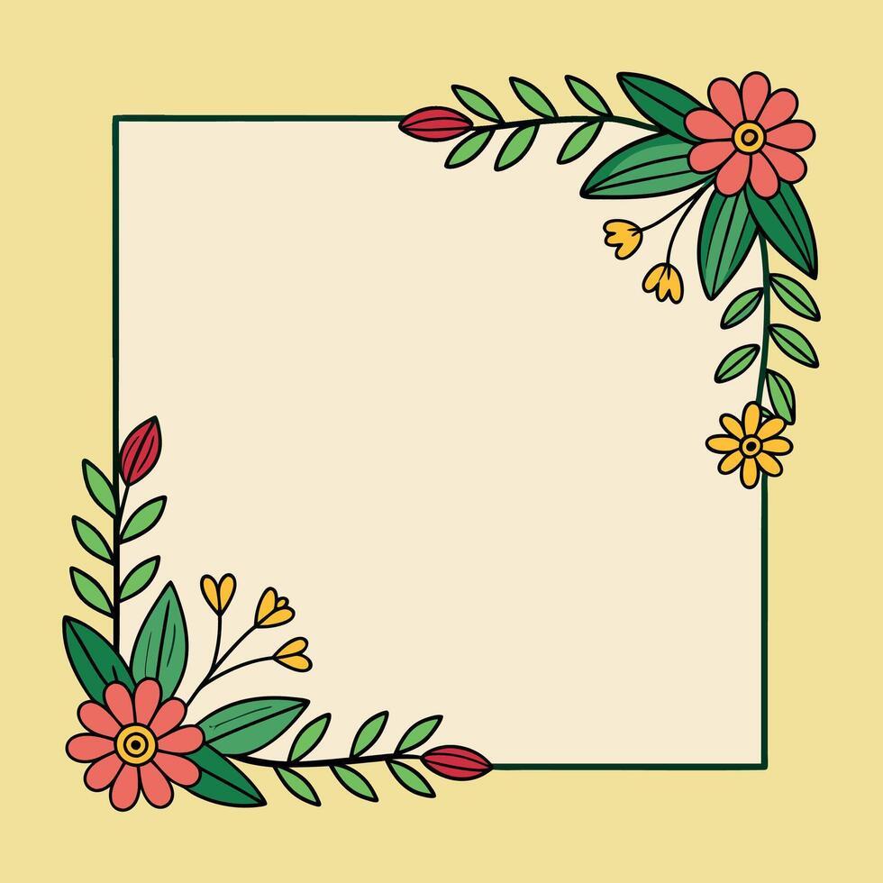 floral frame with flowers and leaves on a white background vector