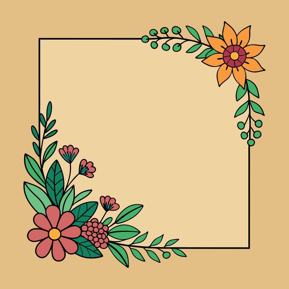floral frame with flowers and leaves on a white background vector