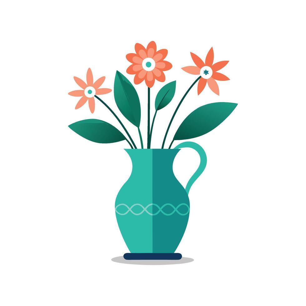 Nice Vase with flowers, simple and clean design illustration On a White Background vector