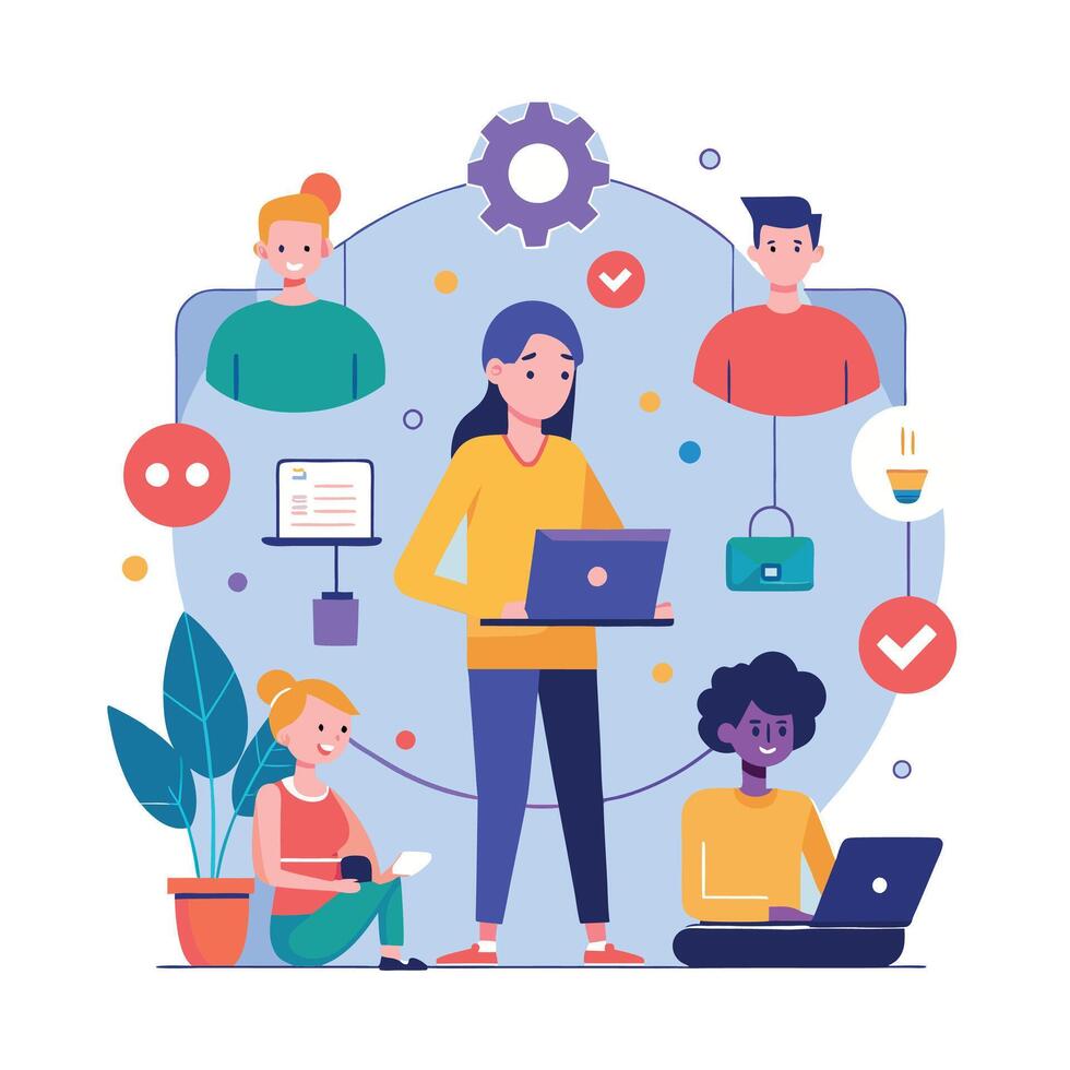work with a variety of partners flat minimalistic illustration vector