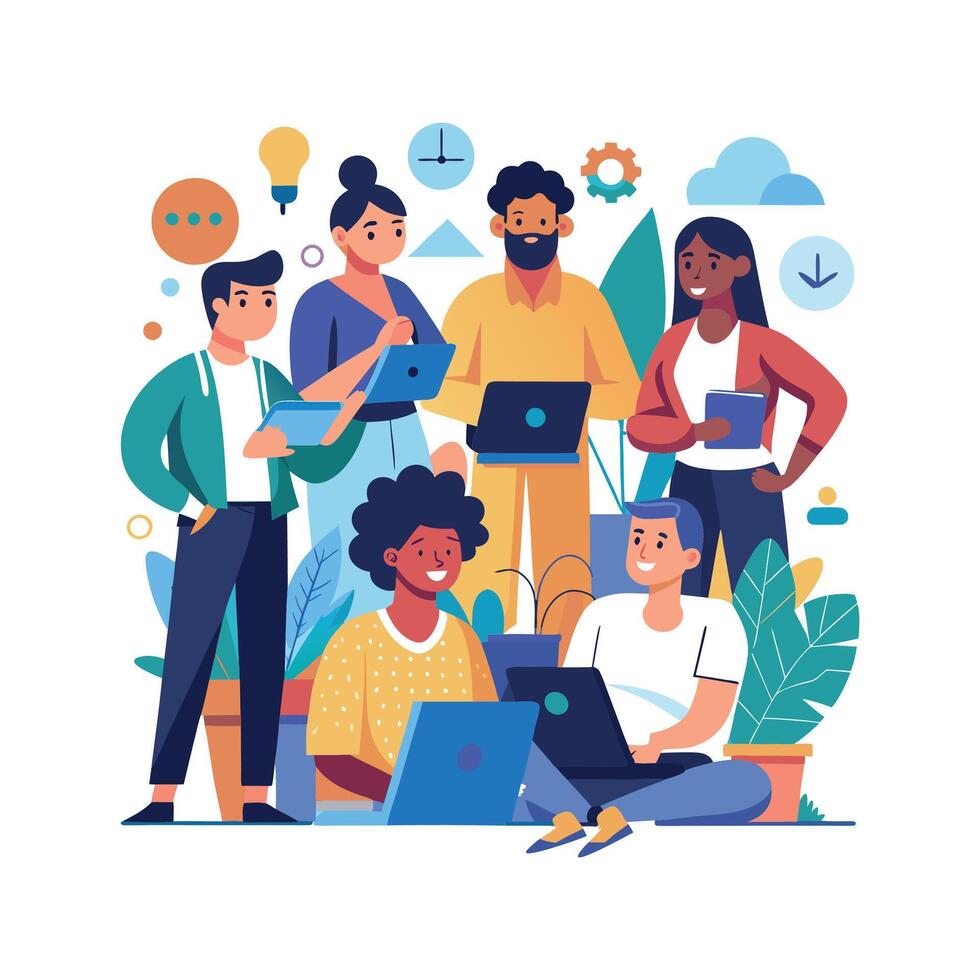 work with a variety of partners flat minimalistic illustration vector