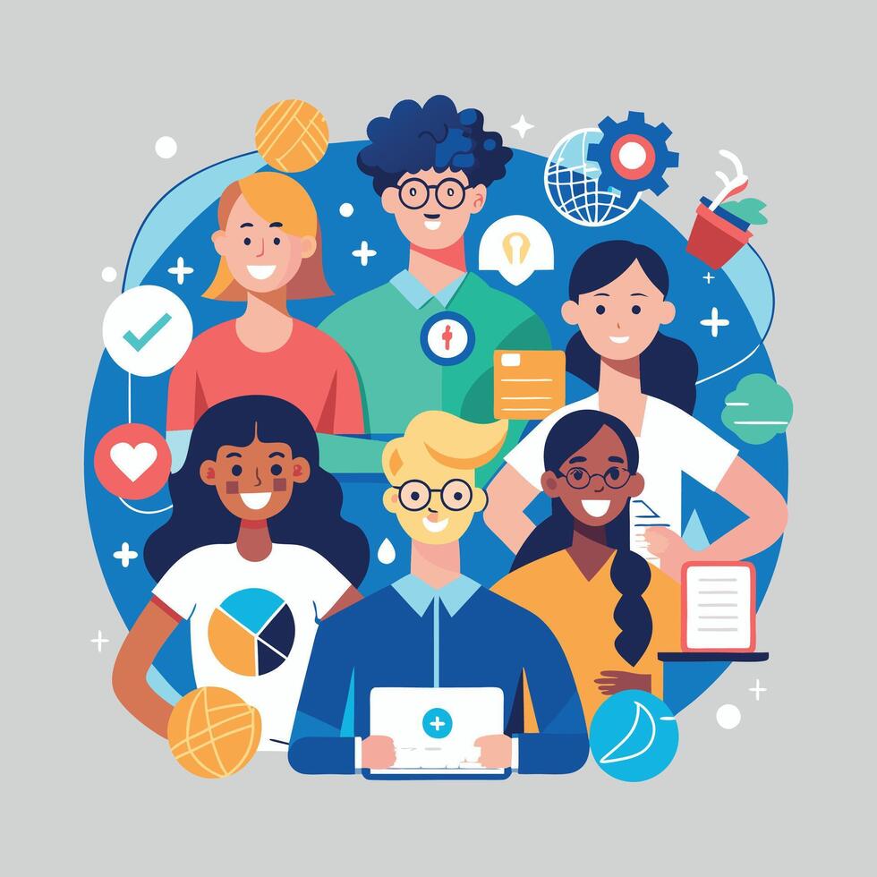 work with a variety of partners flat minimalistic illustration vector