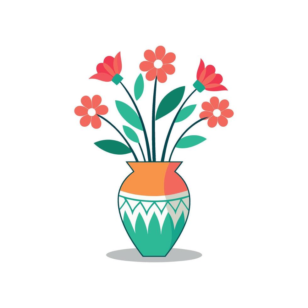 Nice Vase with flowers, simple and clean design illustration On a White Background vector