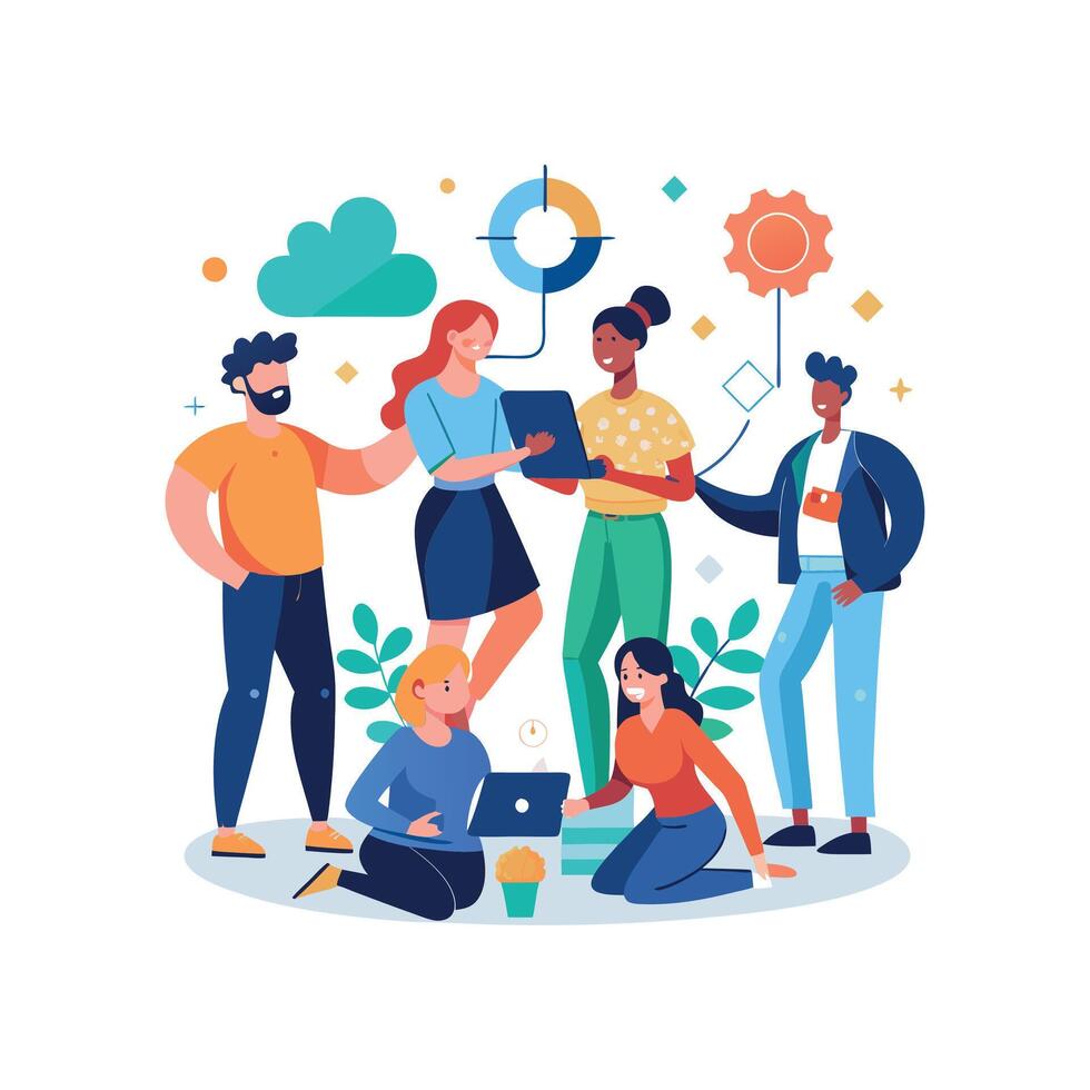 work with a variety of partners flat minimalistic illustration vector