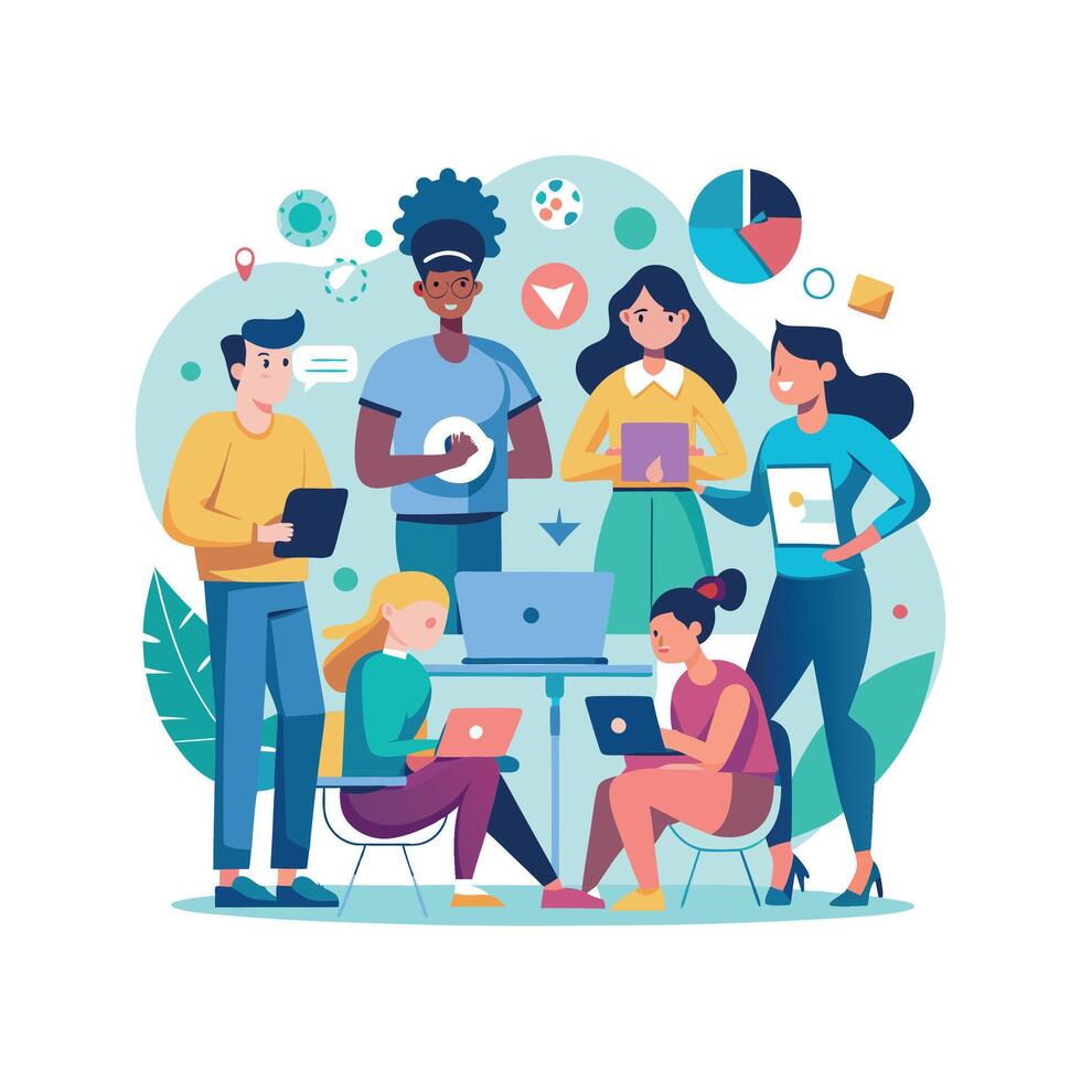 work with a variety of partners flat minimalistic illustration vector