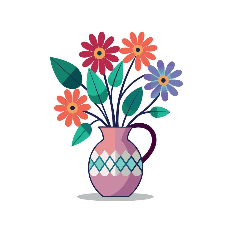Nice Vase with flowers, simple and clean design illustration On a White Background vector