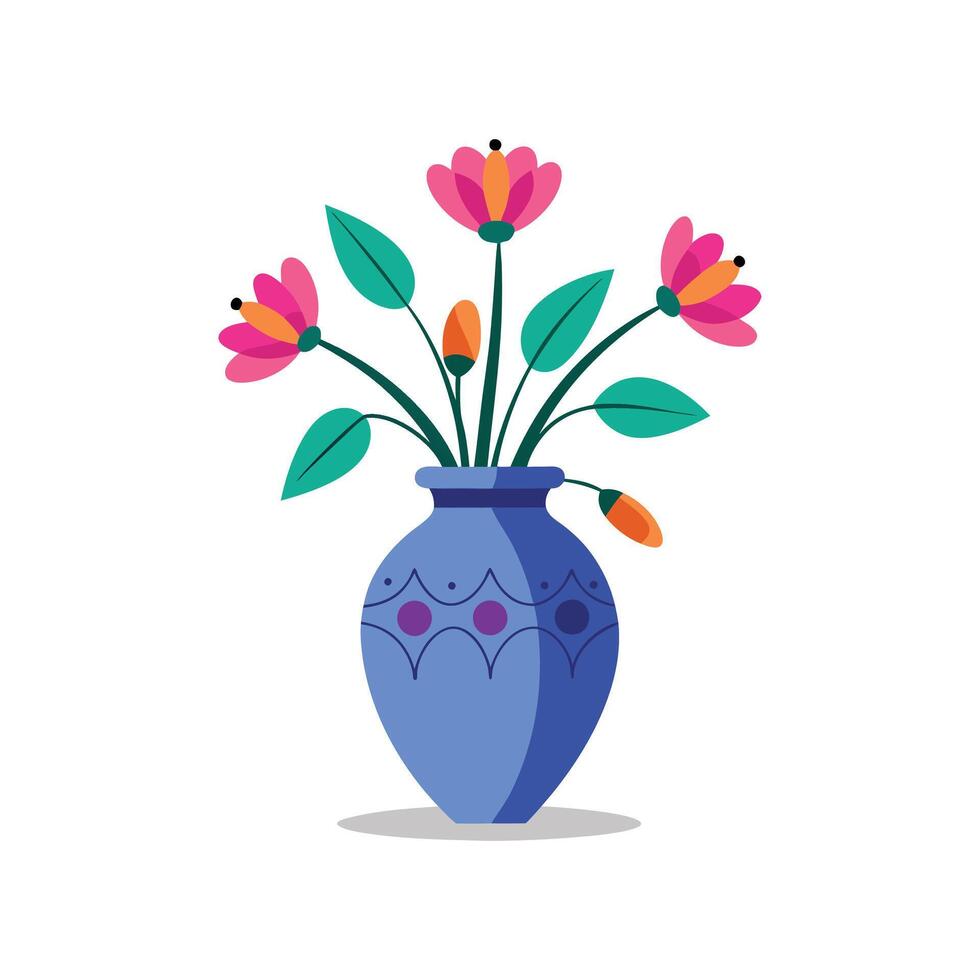 Nice Vase with flowers, simple and clean design illustration On a White Background vector