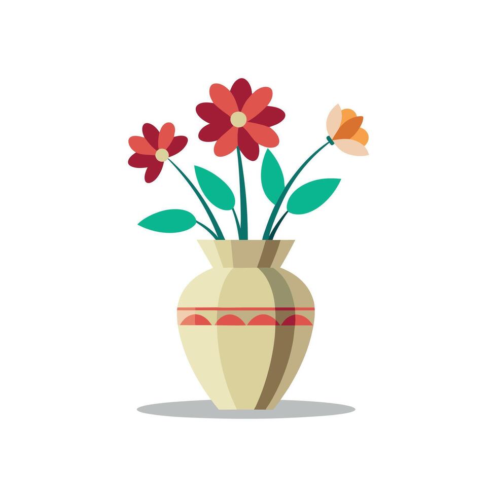 Nice Vase with flowers, simple and clean design illustration On a White Background vector