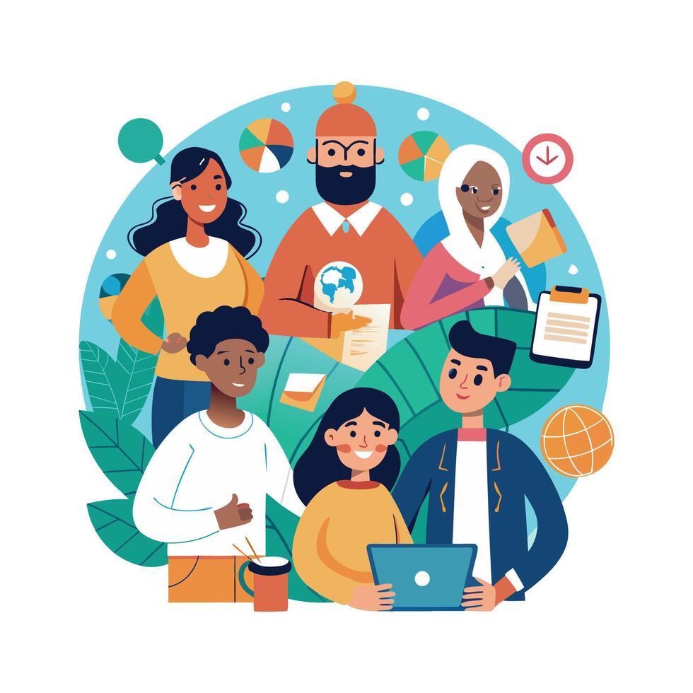 work with a variety of partners flat minimalistic illustration vector