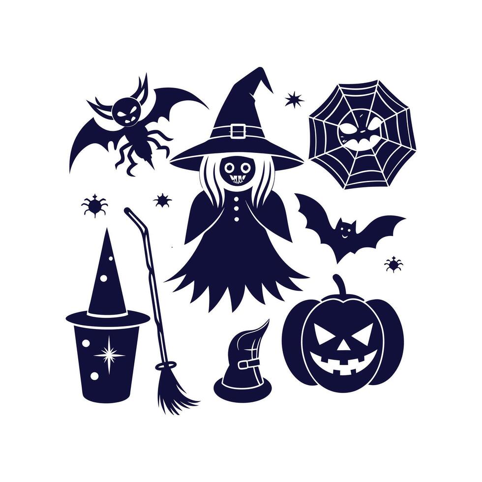 Halloween silhouettes set Clipart illustration On a White Background vector