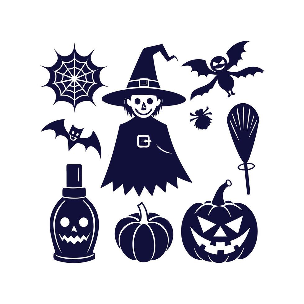 Halloween silhouettes set Clipart illustration On a White Background vector