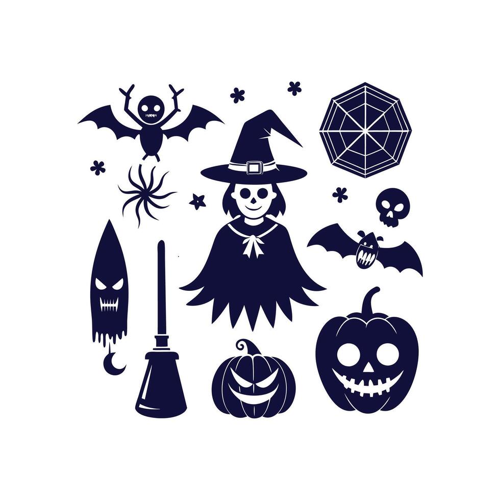 Halloween silhouettes set Clipart illustration On a White Background vector