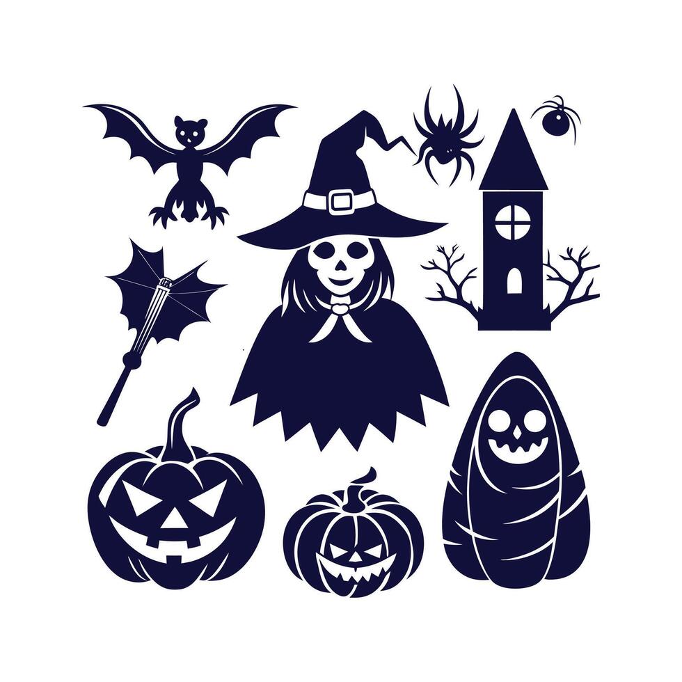 Halloween silhouettes set Clipart illustration On a White Background vector